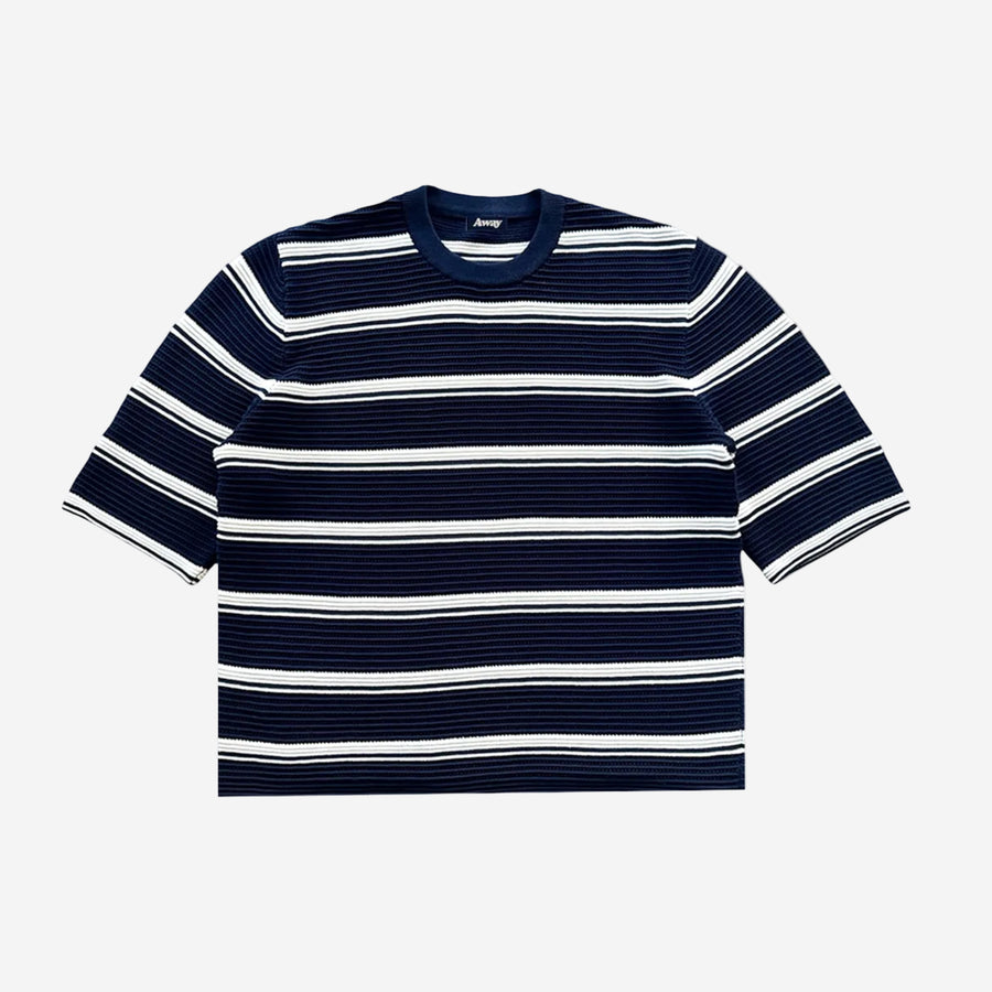 NAVY KNIT STRIPED TEE