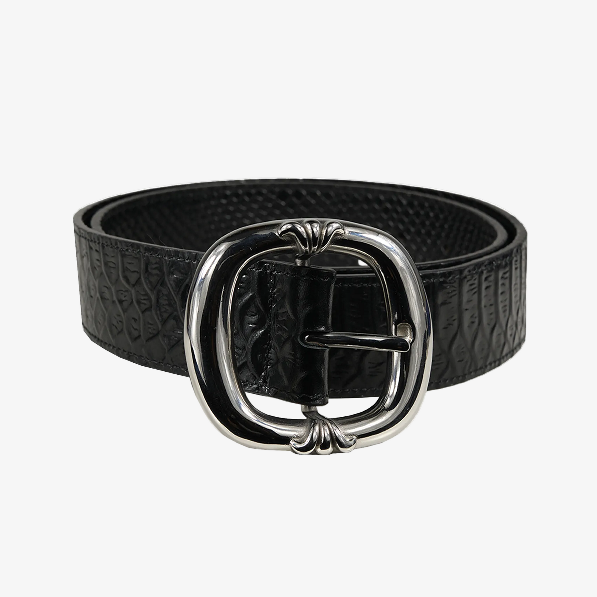 BLACK SNAKESKIN LEATHER BELT