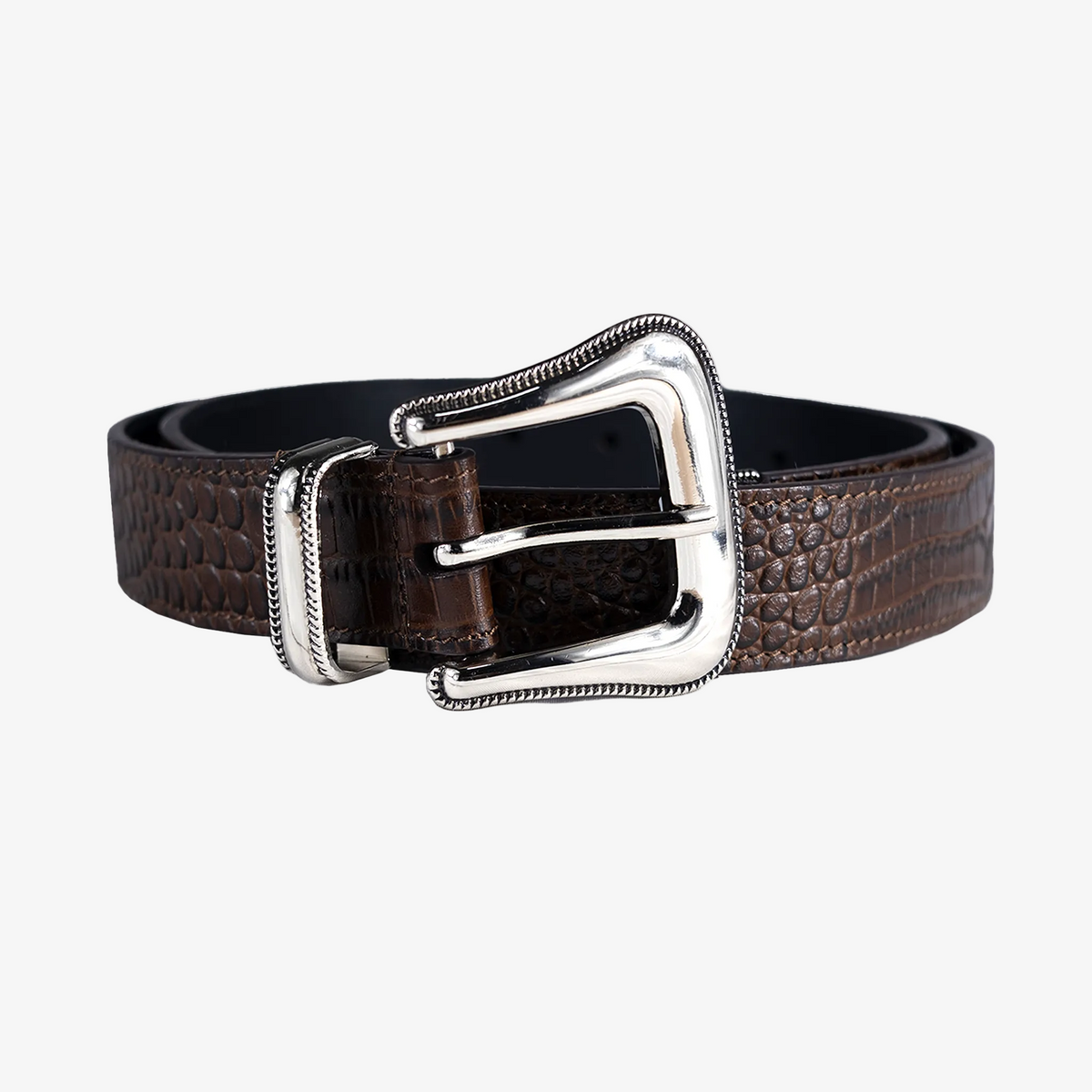 BROWN CROC LEATHER BELT