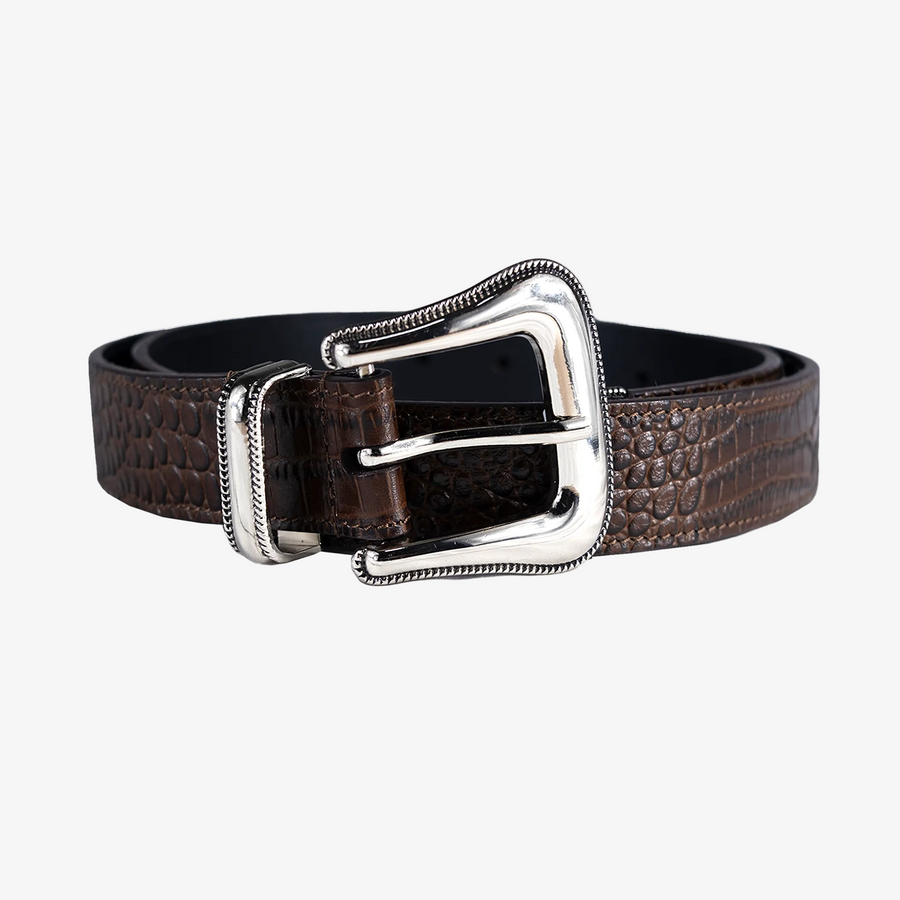 BROWN CROC LEATHER BELT