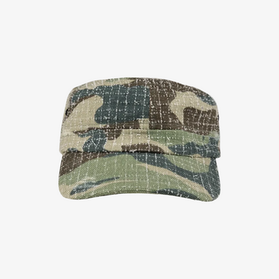 Camouflage visor cap on a white background