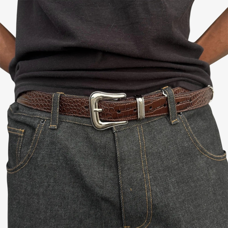 BROWN CROC LEATHER BELT