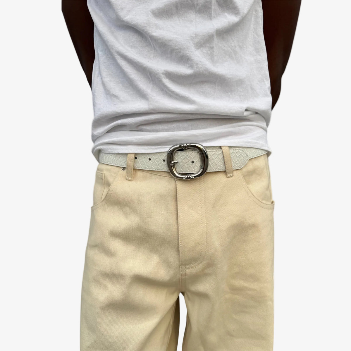 WHITE SNAKESKIN LEATHER BELT