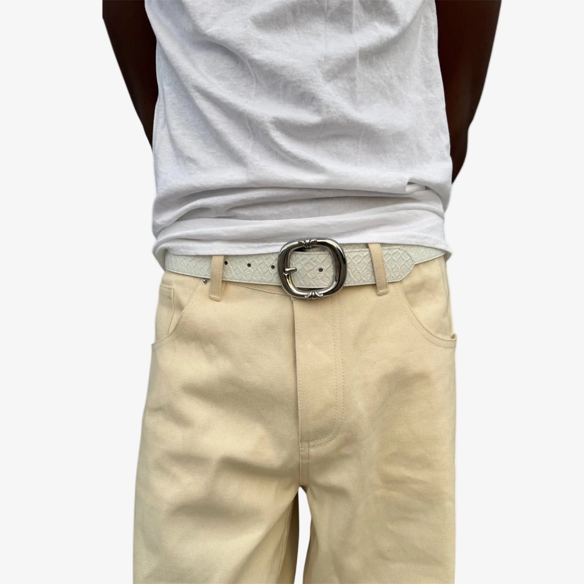 WHITE SNAKESKIN LEATHER BELT