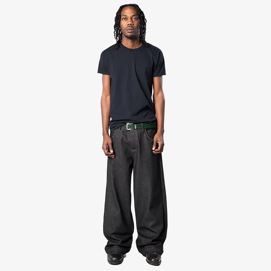 BLACK BAGGY RAW SELVEDGE DENIM
