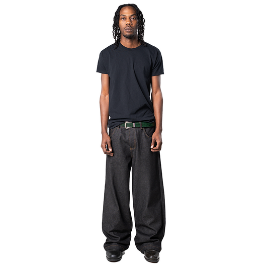 BLACK BAGGY RAW SELVEDGE DENIM