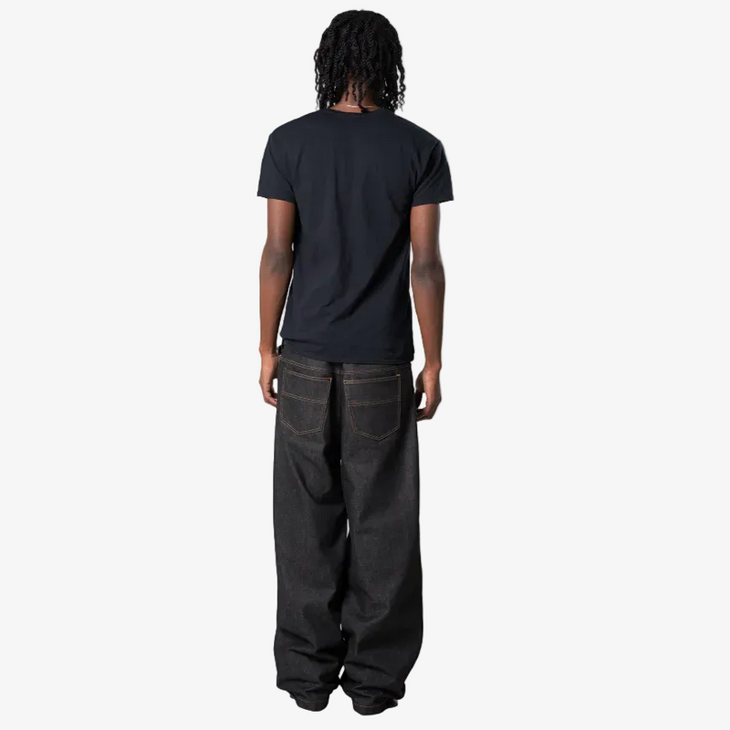 BLACK BAGGY RAW SELVEDGE DENIM