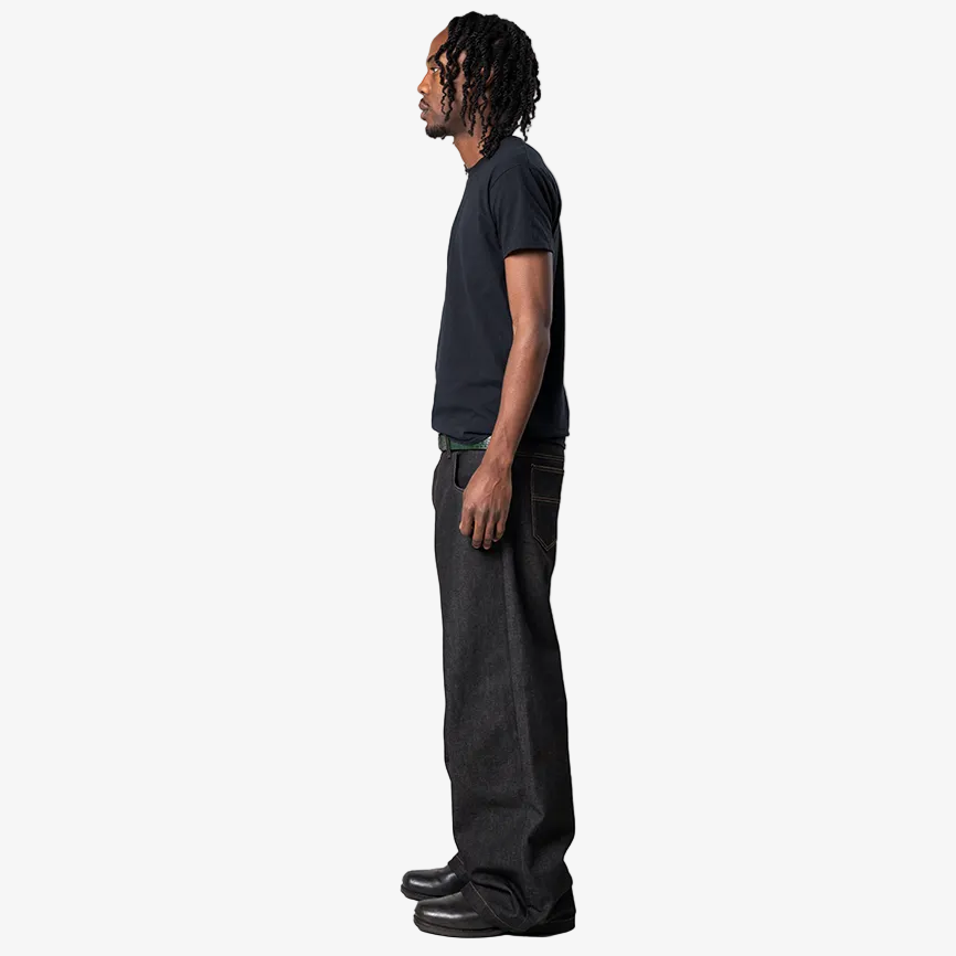BLACK BAGGY RAW SELVEDGE DENIM