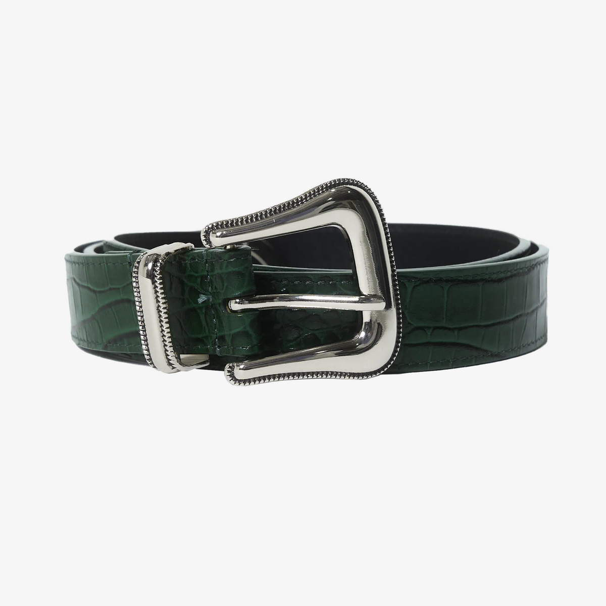  Green croc embossed leather belt Away FL Product Shot