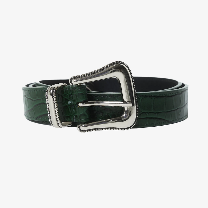  Green croc embossed leather belt Away FL Product Shot